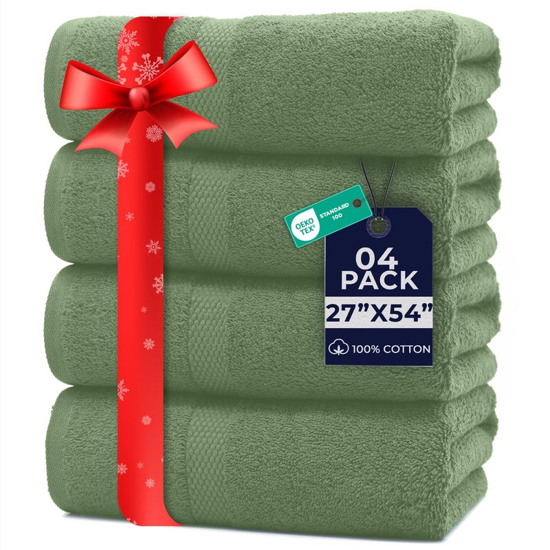 DAN RIVER Bath Towels Set of 4 27 x 54 Inches 100 Cotton Larger Lighter Weight Quicker to Dry Super Soft and Absorbent Ideal Large Bath Towel for Daily Use Sage Green
