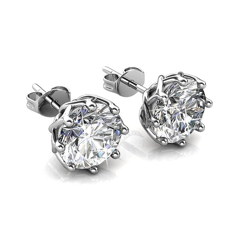 Cate & Chloe Eden 18k White Gold Stud Earrings with Solitaire Round Cut Simulated Diamond Crystals, Hypoallergenic Jewelry for Women, Gift for Her on Christmas, Halloween, and More - Image 1