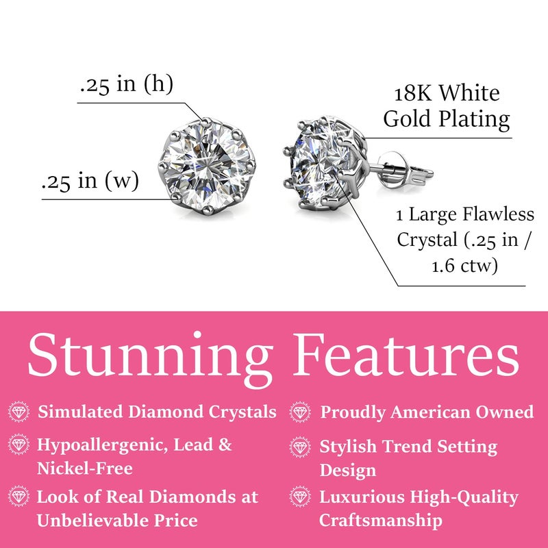 Cate & Chloe Eden 18k White Gold Stud Earrings with Solitaire Round Cut Simulated Diamond Crystals, Hypoallergenic Jewelry for Women, Gift for Her on Christmas, Halloween, and More - Image 2