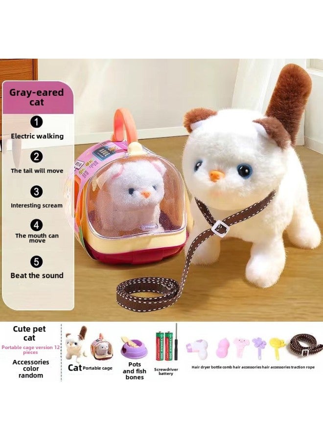 Children's Day Simulation Kitten Toy Will Be Called Will Move Electric Plush Simulation Animal Doll Girl Birthday Gift-Specifications:Battery Edition Screwdriver-Color:Shang Chao Same Style Puppet Cat 】 - Image 1
