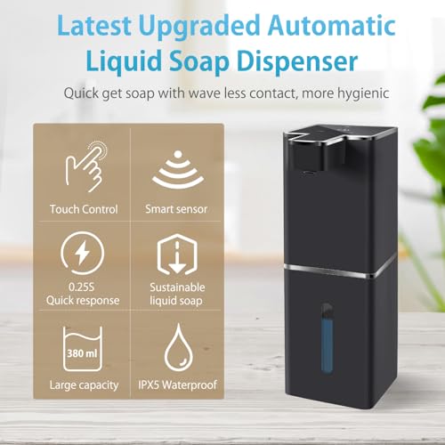 JEMISUN Automatic Liquid Soap Dispenser Touchless Soap Dispenser 380ml/12.8oz Rechargeable, Wall Mounted,4 Levels Adjustable Auto Soap Pump for Bathroom Kitchen Dish Soap - Image 2