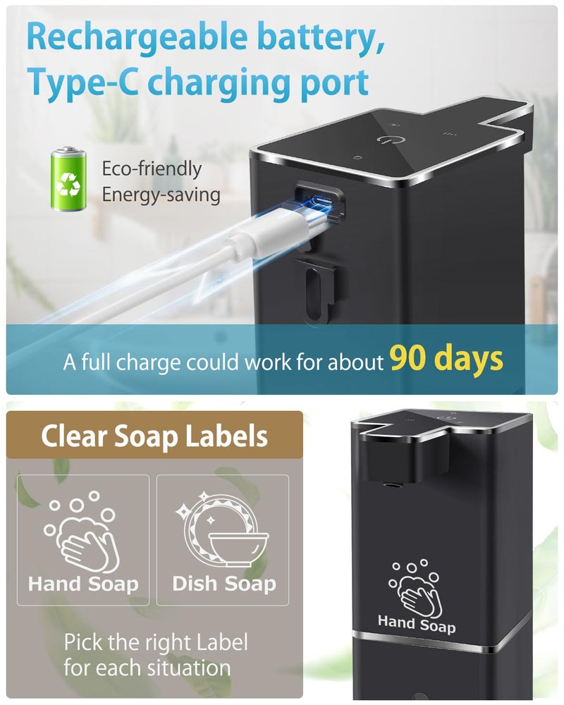 JEMISUN Automatic Liquid Soap Dispenser Touchless Soap Dispenser 380ml/12.8oz Rechargeable, Wall Mounted,4 Levels Adjustable Auto Soap Pump for Bathroom Kitchen Dish Soap - Image 5