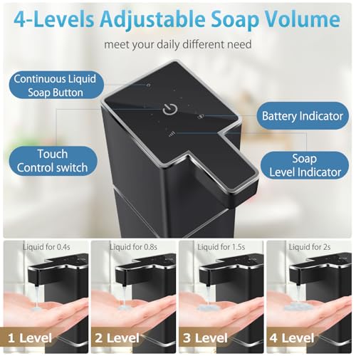 JEMISUN Automatic Liquid Soap Dispenser Touchless Soap Dispenser 380ml/12.8oz Rechargeable, Wall Mounted,4 Levels Adjustable Auto Soap Pump for Bathroom Kitchen Dish Soap - Image 3