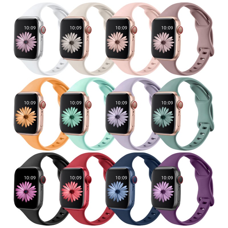 Lerobo Slim Bands Compatible with Apple Watch Bands for women 38mm 41mm 42mm 40mm,12 Pack Soft Silicone Sport Strap Thin Wristband for iWatch Band Series 11/10/9/8/7/SE/6/5/4/3/2/1/Ultra/Urtra 3 2 - Image 1