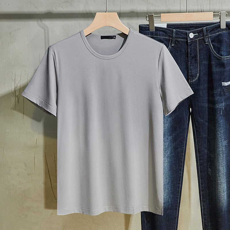 2025 New Modal Cotton T-shirt Men's Short-sleeved Summer Thin Quick-drying Ice Silk Cool Crewneck Anti-bacterial White T-shirt - Image 1