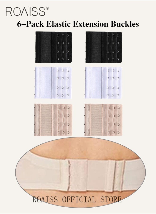 roaiss - 6 Pack High Elastic Bra Extension Buckle Set for Women Bralette Length Adjustment Bra Back Universal Three Rows Skin-friendly Fabric - Image 1
