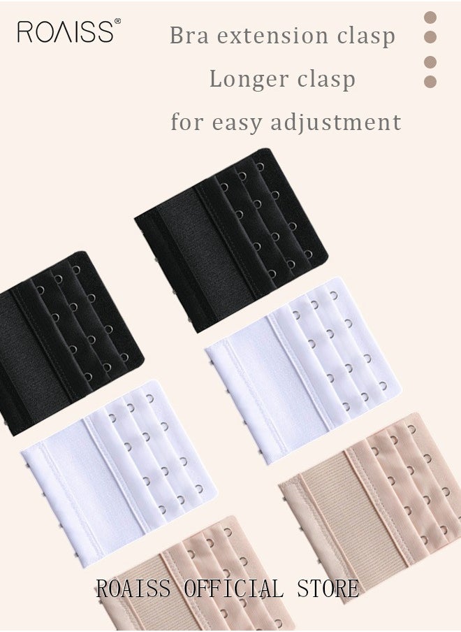 roaiss - 6 Pack High Elastic Bra Extension Buckle Set for Women Bralette Length Adjustment Bra Back Universal Three Rows Skin-friendly Fabric - Image 1