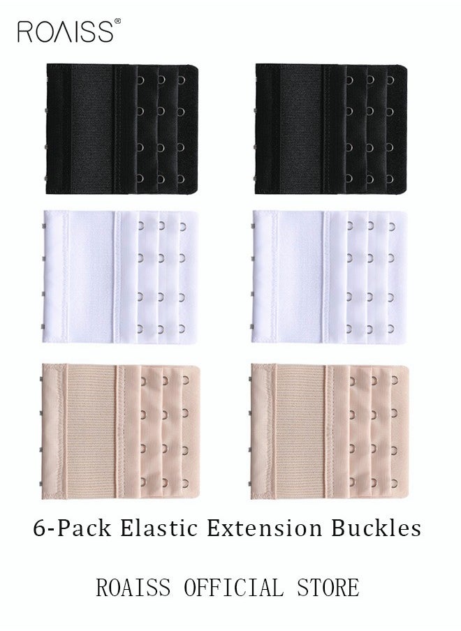 roaiss - 6 Pack High Elastic Bra Extension Buckle Set for Women Bralette Length Adjustment Bra Back Universal Three Rows Skin-friendly Fabric - Image 1