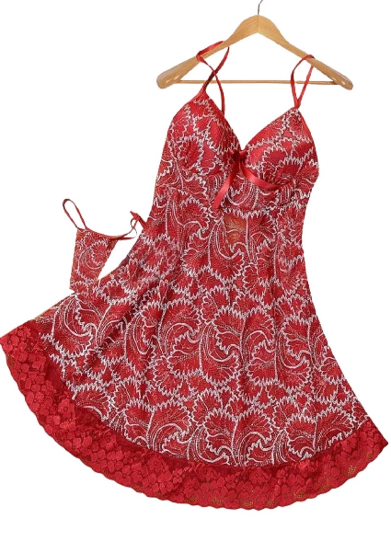 MANIKAN MANIKAN hot short dress lingerie women's printed slip with royal decorations tide from top to end with dantil till around 