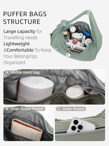 WESTBRONCO Small Puffer Crescent Shoulder Bag for Women, Nylon Quilted Shoulder Purses, Puffy Handbags with Adjustable Strap - Image 3