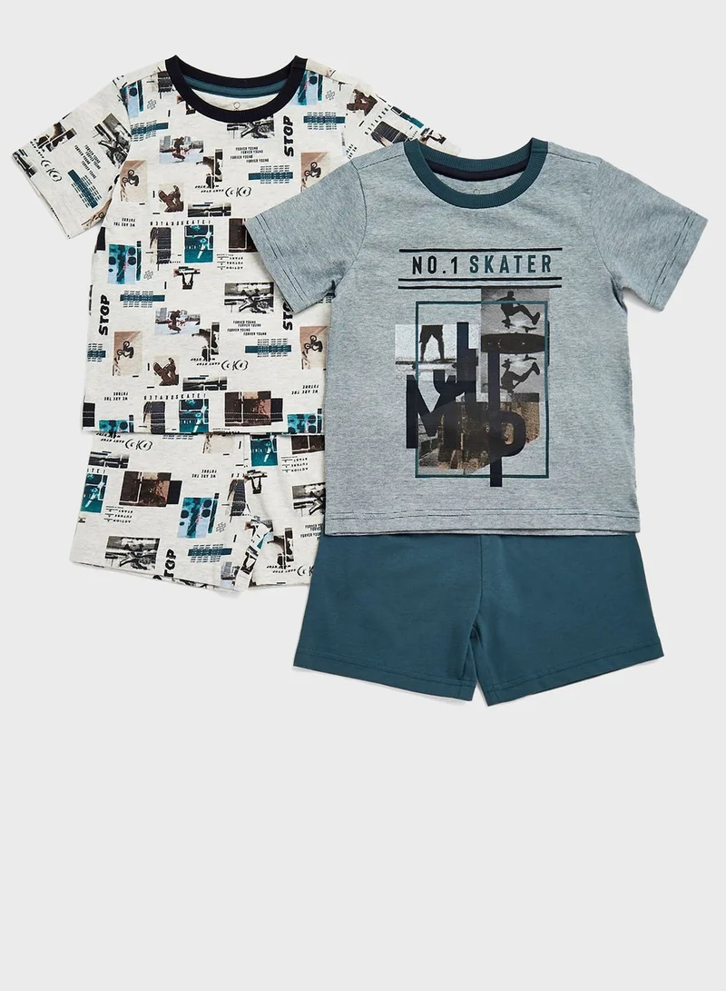 mothercare Kids 2 Pack Printed T-Shirt & Shorts Set