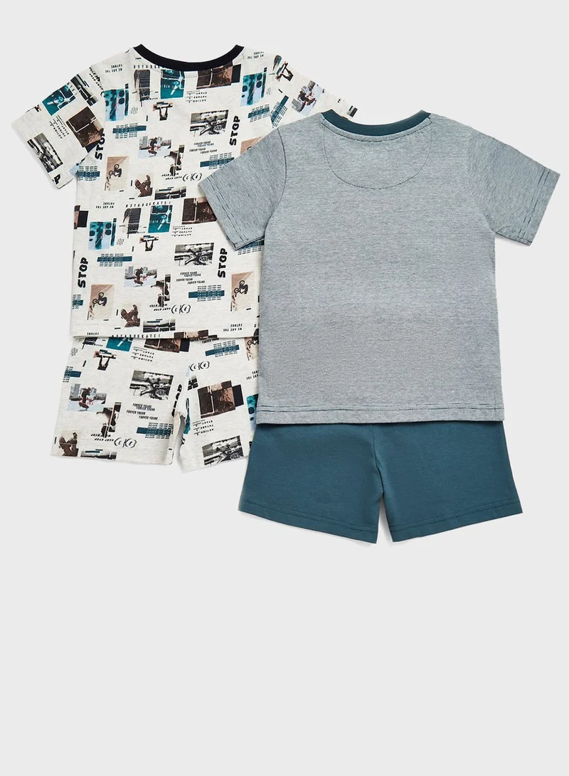 mothercare Kids 2 Pack Printed T-Shirt & Shorts Set