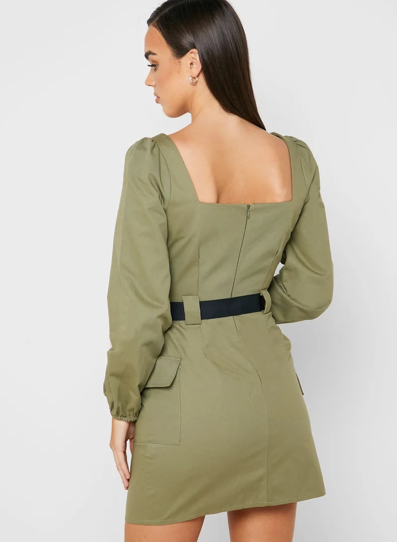 Missguided Square Neck Belted Dress
