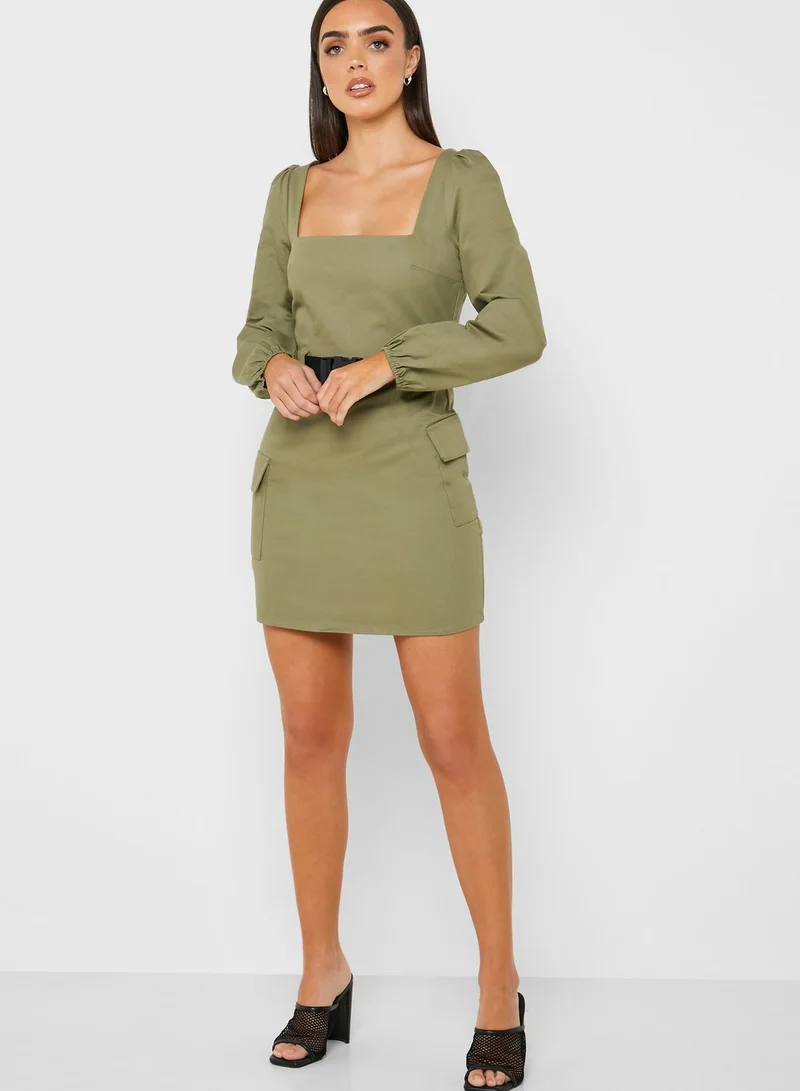 Missguided Square Neck Belted Dress