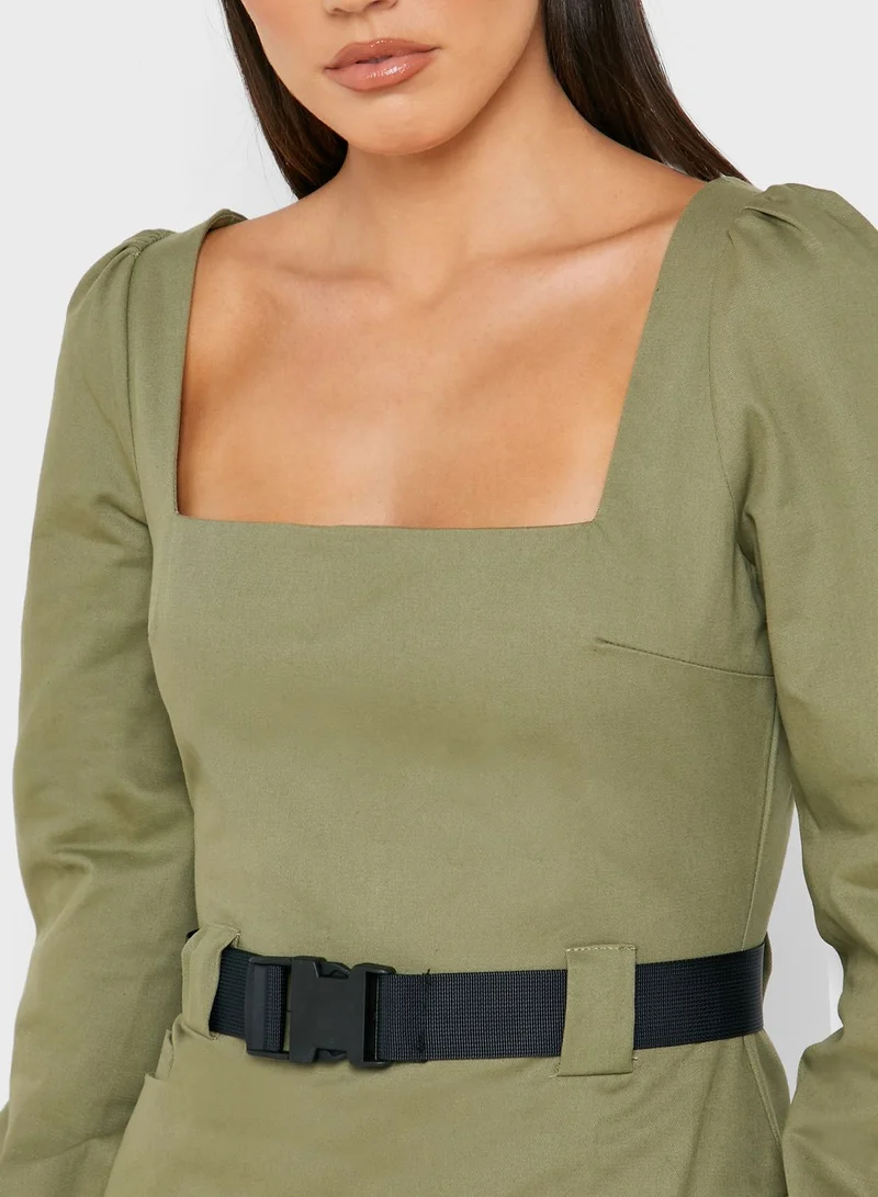 Missguided Square Neck Belted Dress