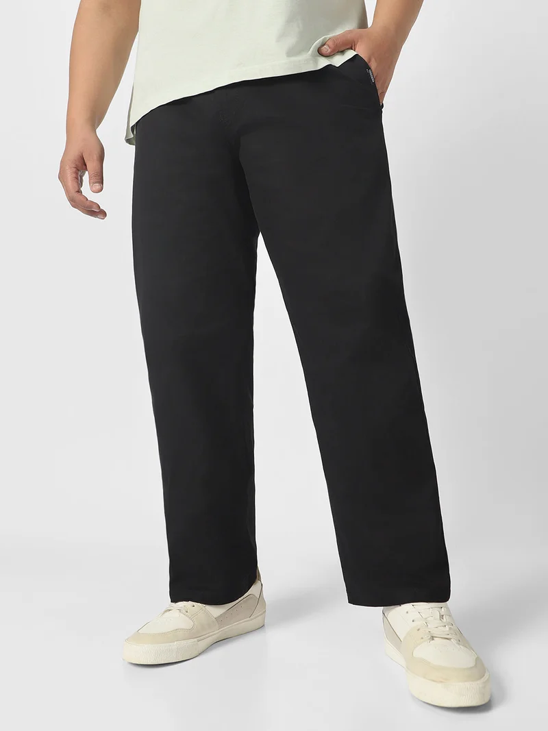 Urbano Plus Men's Black Cotton Regular Fit Casual Chinos Trousers Stretch