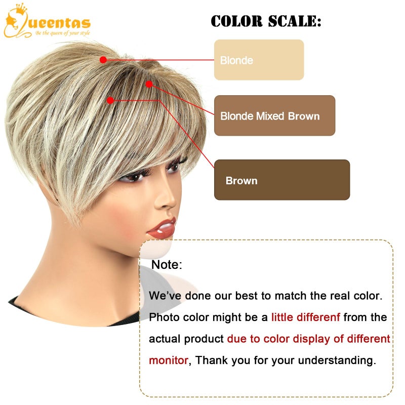 QUEENTAS Hair Topper for Women with Thinning Hair 6.5"*6" Fluffy Hair Pieces Breathable Heat Resistant Synthetic Hair Short Wiglets with 5 Clips 360Â°3D Cover Up (Blonde Mixed Brown) - Image 3