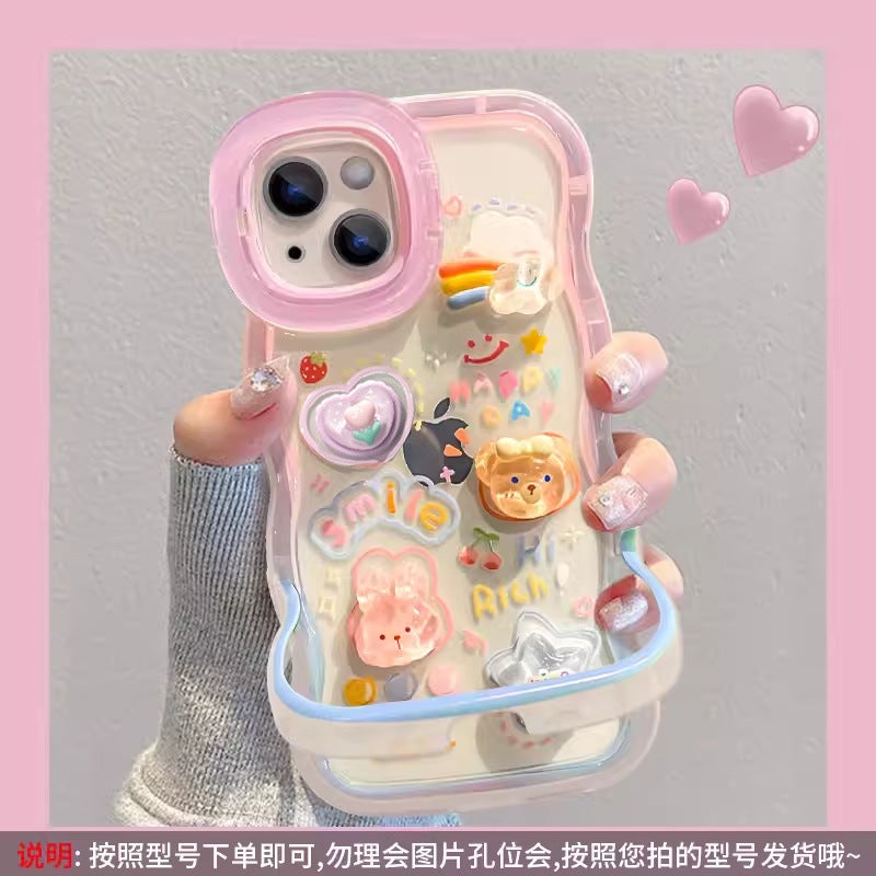 Transparent Silicone Phone Case with Cartoon Charm Chain and Dual Stand - Image 1