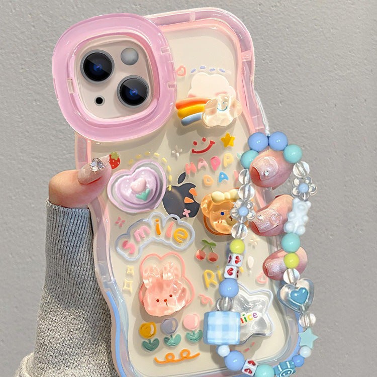 Transparent Silicone Phone Case with Cartoon Charm Chain and Dual Stand - Image 2