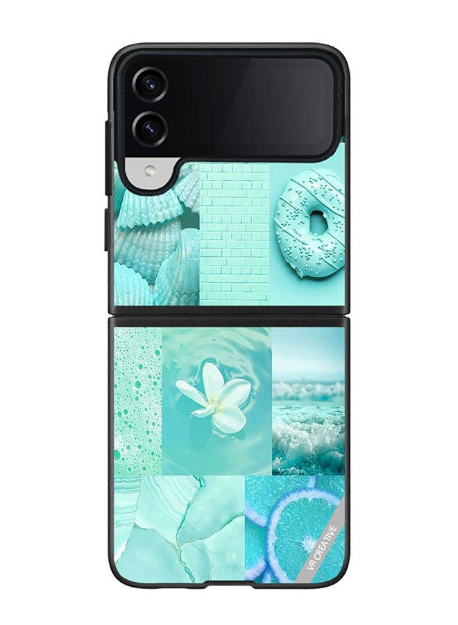 VR CREATIVE Protective Case Cover For Samsung Galaxy Z Flip4 Mint Abstract College Design Multicolour - Image 1