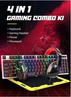 T-WOLF Game 4 IN 1 Set,Backlit Keyboard + Colorful Backlit Mouse + Large-Size Mousepad + Gaming Headset,Waterproof Rgb Color Suitable For Pc/Ps4/Xbox Gamers, Android Pubg Codm Genshin Diablo All Games  - Image 1