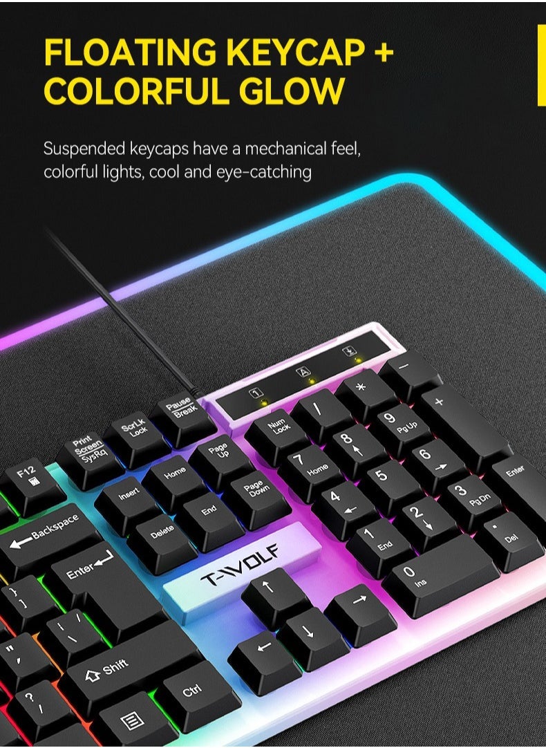 T-WOLF Game 4 IN 1 Set,Backlit Keyboard + Colorful Backlit Mouse + Large-Size Mousepad + Gaming Headset,Waterproof Rgb Color Suitable For Pc/Ps4/Xbox Gamers, Android Pubg Codm Genshin Diablo All Games - Image 2