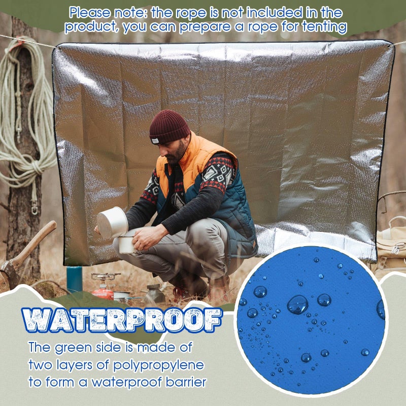 Kingdder 2 Pcs Heavy Duty Insulated Tarp Emergency Blankets for Survival 60 x 82 Inches Thermal Reflective Tarp Cold Weather Camping Blanket Winter Tent Insulation for Hiking(Blue) - Image 5