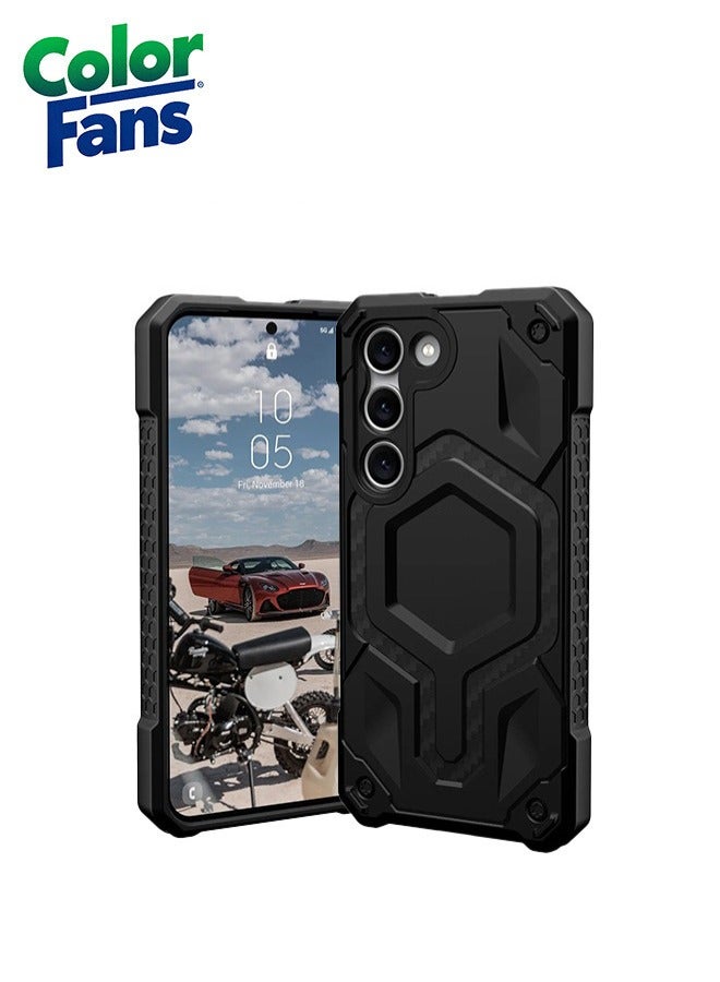 Color Fans Samsung Galaxy S23 Case Monarch Pro Premium Rugged Heavy Duty Shockproof Protective Cover Compatible with Magnetic Charging - Carbon Fiber - Image 1