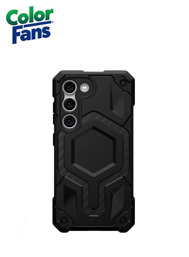 Color Fans Samsung Galaxy S23 Case Monarch Pro Premium Rugged Heavy Duty Shockproof Protective Cover Compatible with Magnetic Charging - Carbon Fiber - Image 2