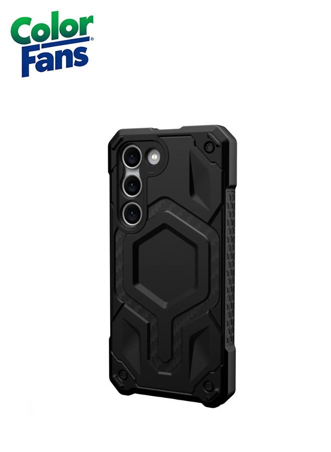 Color Fans Samsung Galaxy S23 Case Monarch Pro Premium Rugged Heavy Duty Shockproof Protective Cover Compatible with Magnetic Charging - Carbon Fiber - Image 3
