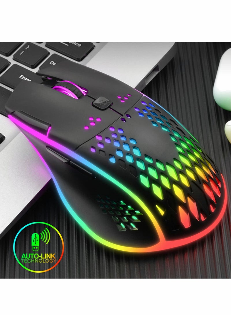 Excefore Wireless Gaming Mouse, Wireless Mouse Rechargeable Honeycomb Wireless Gaming Mouse with RGB Light USB Receiver USB Cable Adjustable DPI, Black  - Image 3
