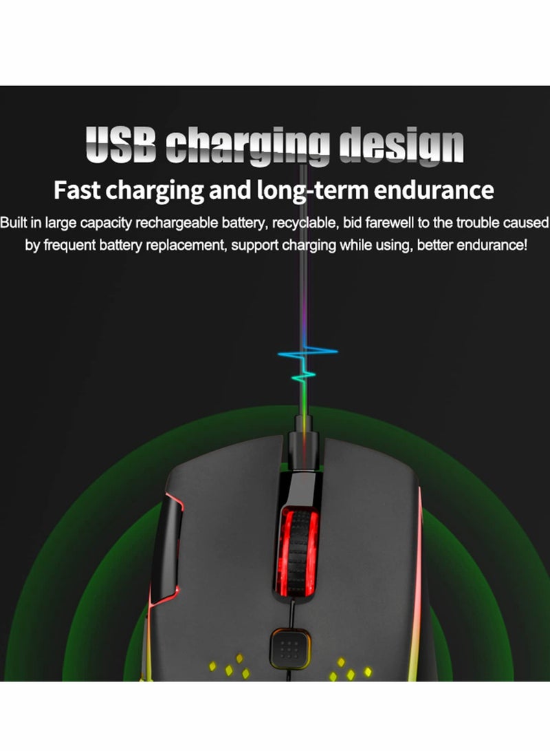 Excefore Wireless Gaming Mouse, Wireless Mouse Rechargeable Honeycomb Wireless Gaming Mouse with RGB Light USB Receiver USB Cable Adjustable DPI, Black  - Image 5