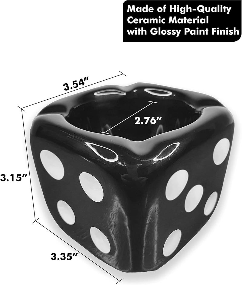 Jeuristic Ashtrays for Cigarettes Dice Ashtray - Premium Ceramic Cool Ashtrays Gifts for Smokers Home Ashtrays for Indoor Outdoor Patio Retro Desktop Decor Unique Decorative Fancy Cute Ashtray Black - Image 2