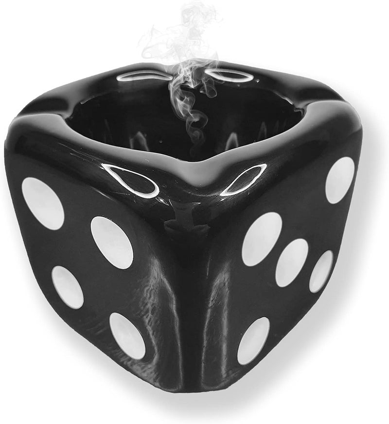 Jeuristic Ashtrays for Cigarettes Dice Ashtray - Premium Ceramic Cool Ashtrays Gifts for Smokers Home Ashtrays for Indoor Outdoor Patio Retro Desktop Decor Unique Decorative Fancy Cute Ashtray Black - Image 1