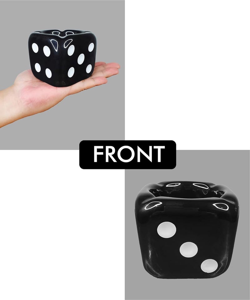 Jeuristic Ashtrays for Cigarettes Dice Ashtray - Premium Ceramic Cool Ashtrays Gifts for Smokers Home Ashtrays for Indoor Outdoor Patio Retro Desktop Decor Unique Decorative Fancy Cute Ashtray Black - Image 4