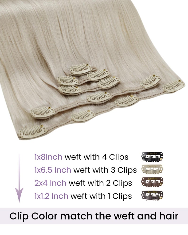 LaaVoo Platinum Blonde Clip in Hair Extensions Real Human Hair White Blonde Human Hair Clip in Extensions 20 Inch 5pcs 80g - Image 2