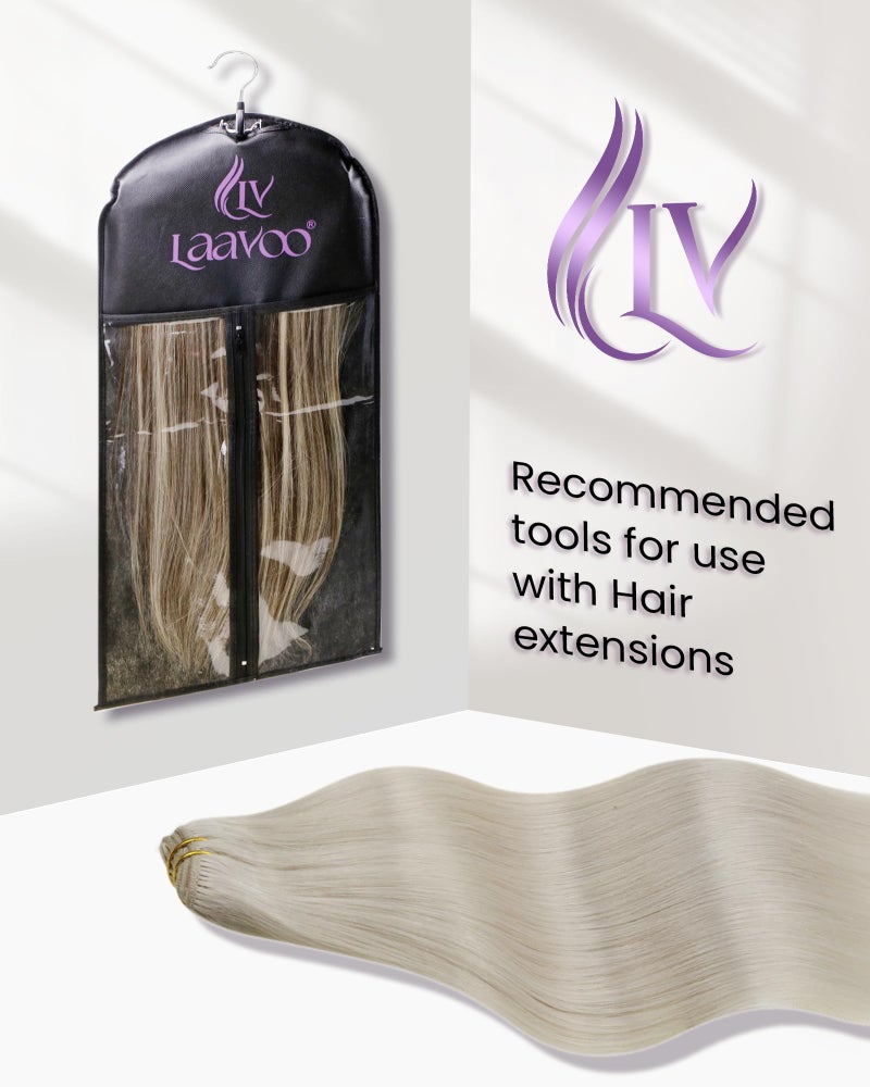 LaaVoo Platinum Blonde Clip in Hair Extensions Real Human Hair White Blonde Human Hair Clip in Extensions 20 Inch 5pcs 80g - Image 4