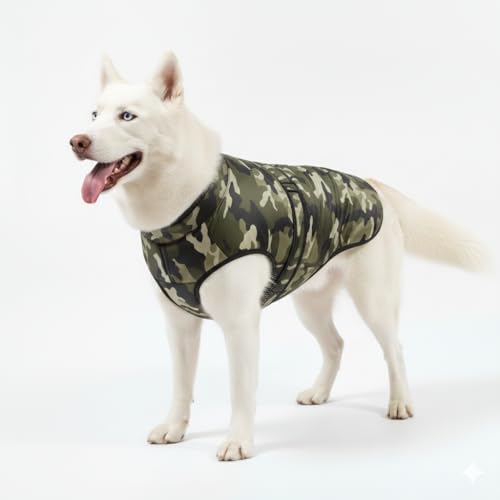 BUSZBO Dog Winter Jacket for Large Size Dogs | Camouflage Design, Waterproof & Windproof Polyester Coat with Fleece, Adjustable Velcro Closure, Warm Vest for Cold Weather (22 Inch) - Image 1