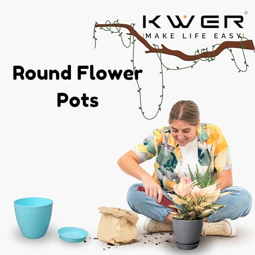 KWER Plastic Round Flower Pots – Durable Multicolor Planting Pots for Home, Balcony & Terrace, Indoor & Outdoor Gardening, Pack of 5 - Image 3