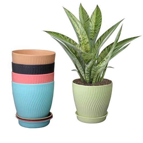 KWER Plastic Round Flower Pots – Durable Multicolor Planting Pots for Home, Balcony & Terrace, Indoor & Outdoor Gardening, Pack of 5 - Image 1