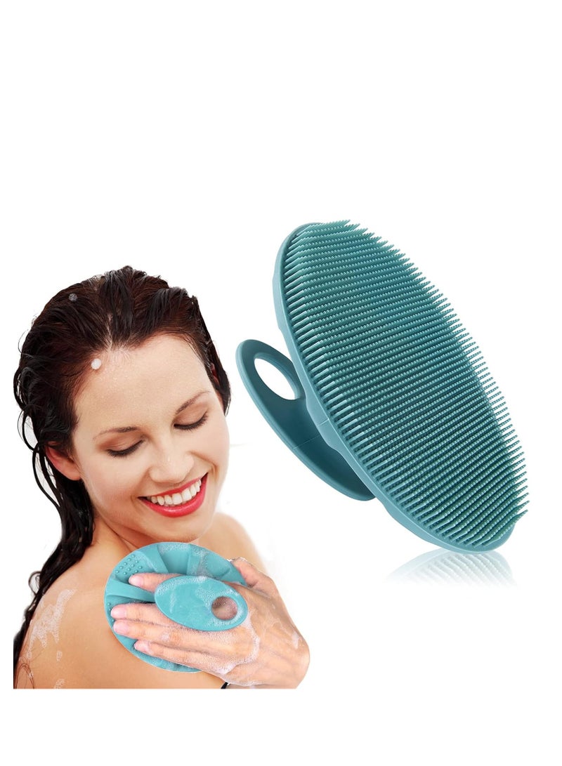 Soft Silicone Body Cleansing Brush Shower Scrubber, Gentle Exfoliating and Massage for All Kinds of Skin (Dark Green) 