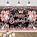 YinQin 180x120 cm Glitter Rose Golden Happy Birthday Party Photography Backdrops Cloth 71x47 inch Pink Golden Bday Backgrounds Black Rose Gold Happy Birthday Sign Banner Decorations for Girl Women - Image 3