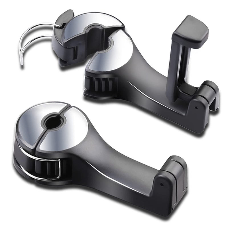 SCOVVORD Car Headrest Hook with Phone Holder, Universal 360 Rotation Headrest Hooks for Purses and Bags (Silver) - Image 1