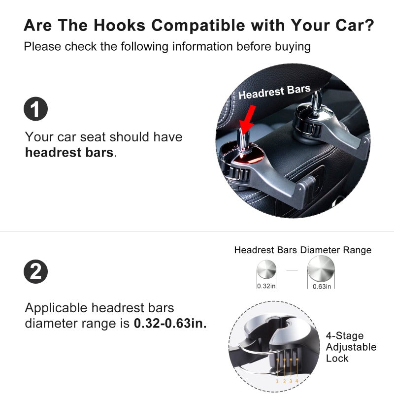 SCOVVORD Car Headrest Hook with Phone Holder, Universal 360 Rotation Headrest Hooks for Purses and Bags (Silver) - Image 2