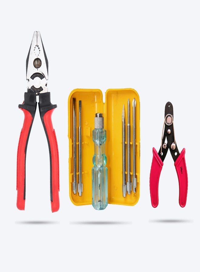 Hillgrove HGCM143M1 Combo of 3Pcs- Plier, 5in1 Screwdriver Set, Wire Cutter Hand Tools Kit - Image 1