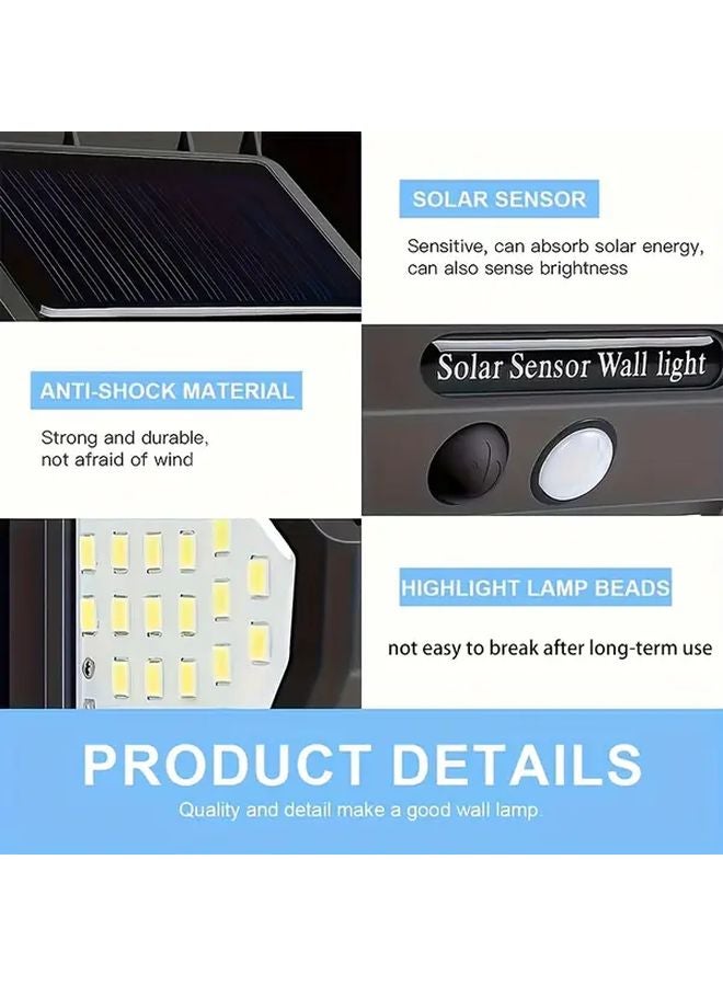 قطعتان 144 مصباح LED إضاءة خارجية بالطاقة الشمسية مستشعر حركة IP65 إضاءة جدار حديقة أمنية - Image 4