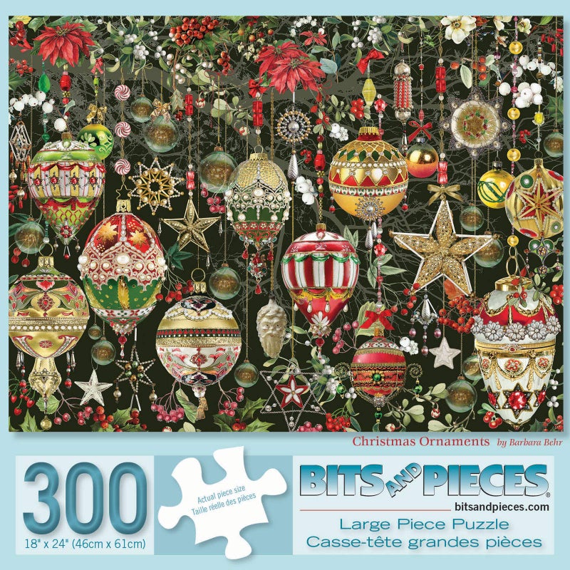 Bits and Pieces Large 300 Piece Jigsaw Puzzle for Adults Christmas Ornaments Jigsaw Puzzle Holiday Tree Decoration Flowers Stars Winter by Artist Barbara Behr Completed Puzzle Size 18 x 24 - Image 3