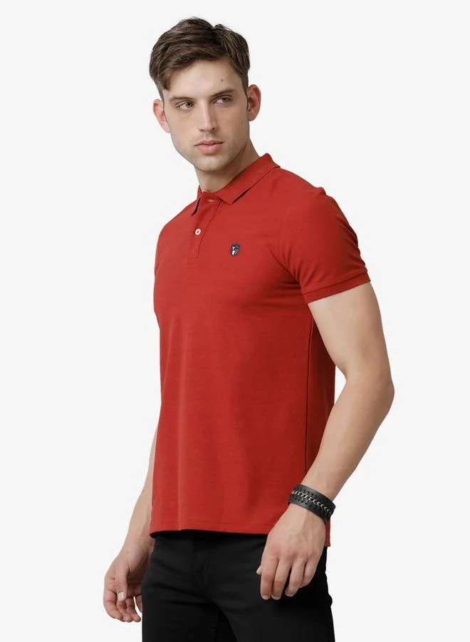 FERVORO Men Orange Plain Cotton Polo
