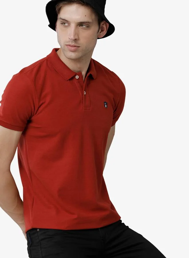 FERVORO Men Orange Plain Cotton Polo