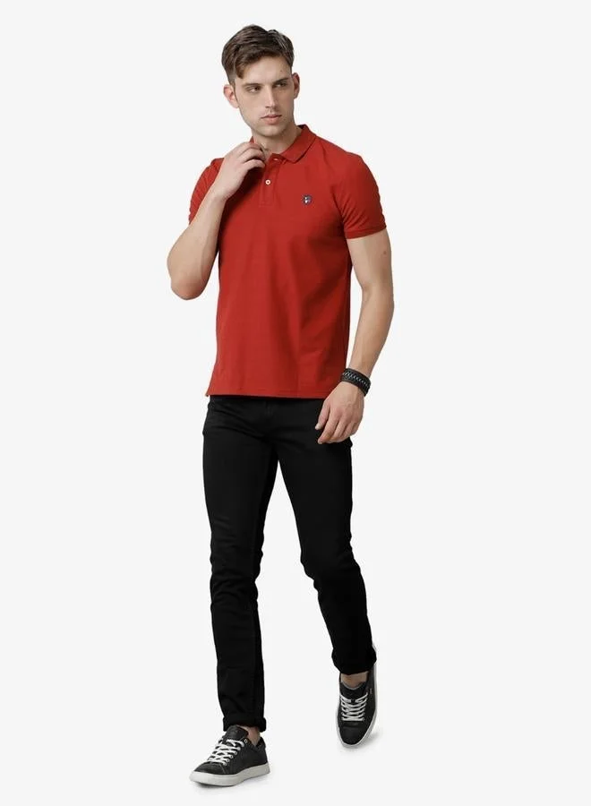 FERVORO Men Orange Plain Cotton Polo